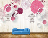 Avikalp MWZ1725 Pink Flowers Leaves Birds Cage HD Wallpaper