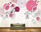 Avikalp MWZ1725 Pink Flowers Leaves Birds Cage 3D HD Wallpaper
