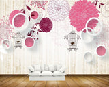Avikalp MWZ1725 Pink Flowers Leaves Birds Cage 3D HD Wallpaper
