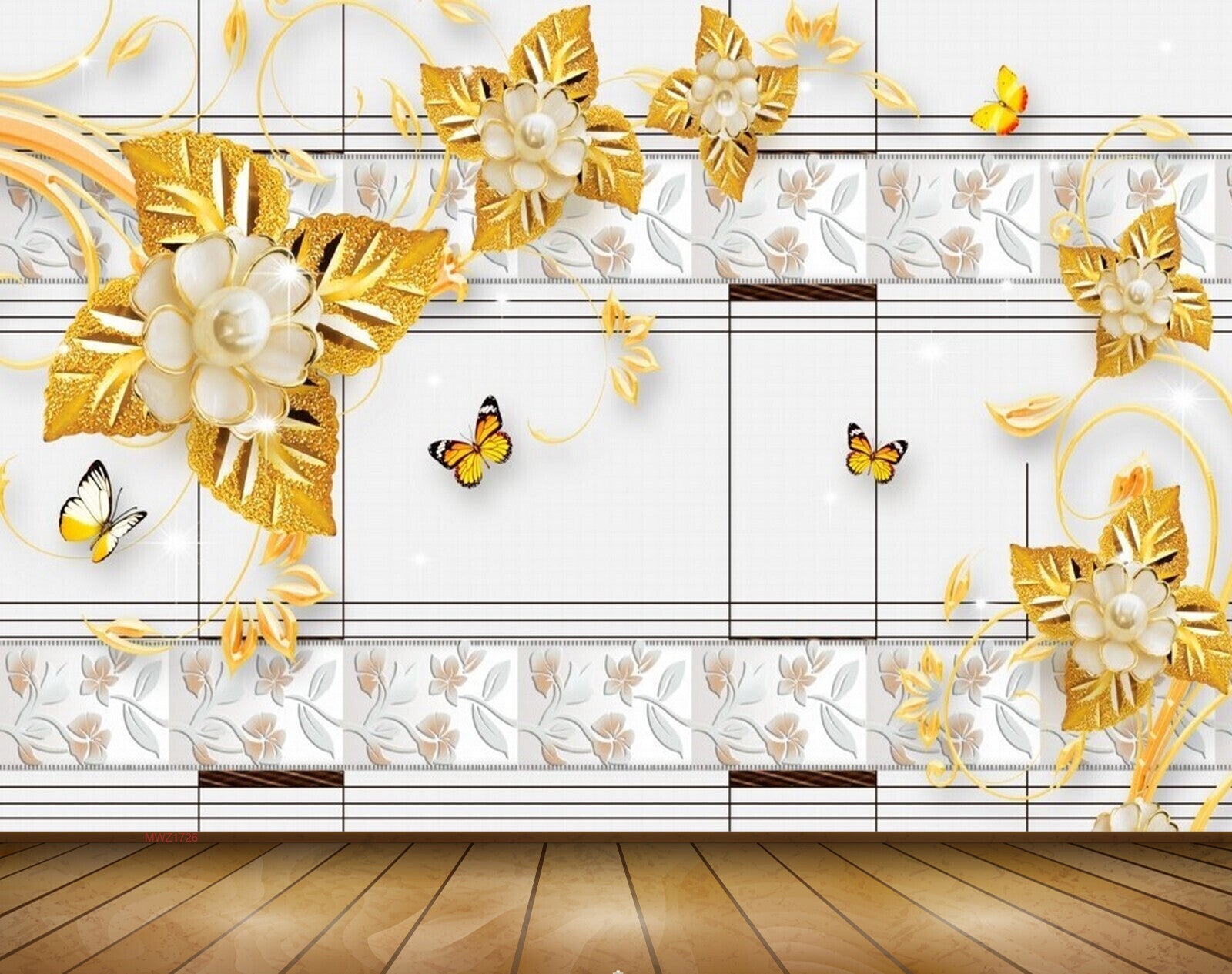 Avikalp MWZ1726 Yellow Flowers Butterflies 3D HD Wallpaper