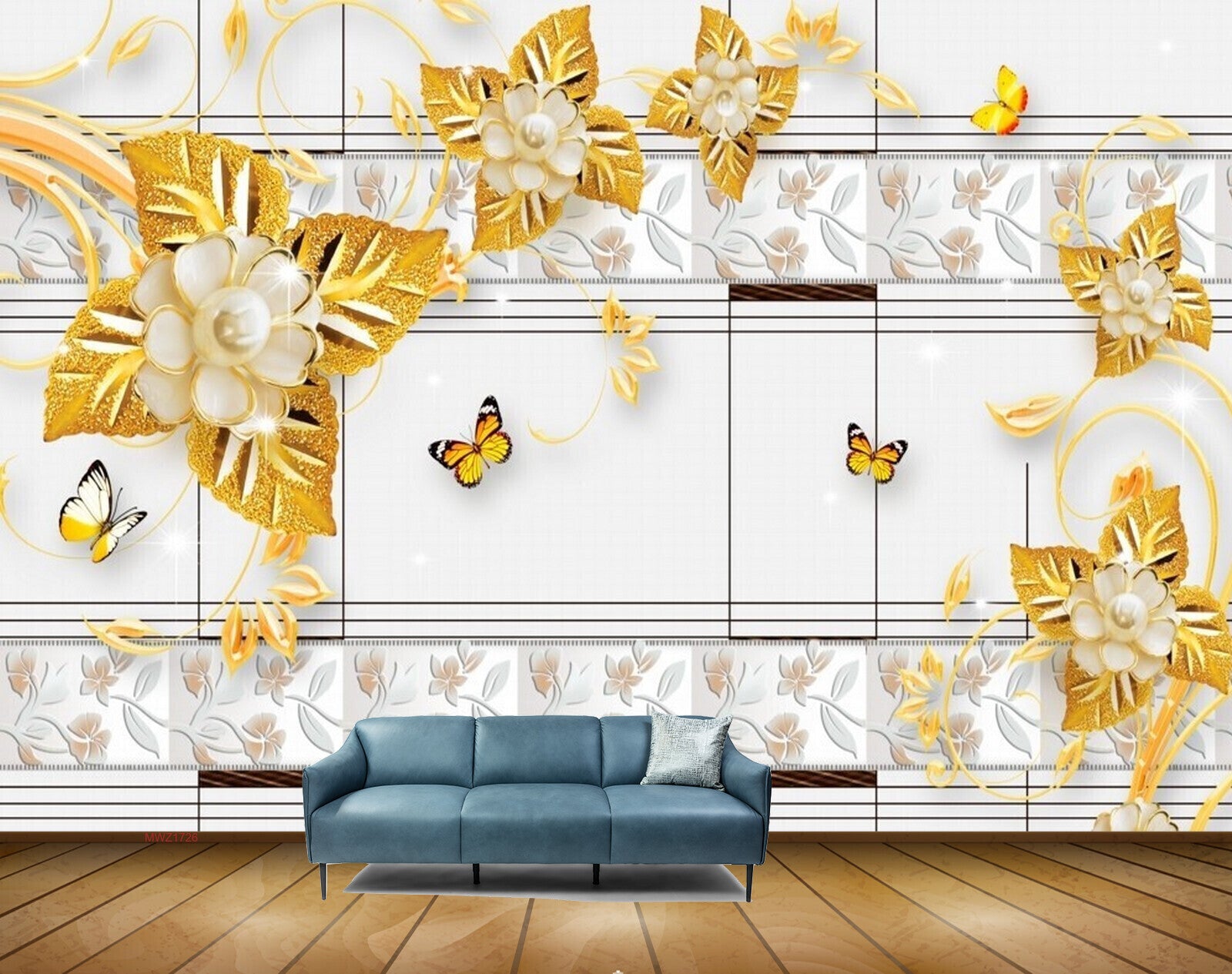Avikalp MWZ1726 Yellow Flowers Butterflies 3D HD Wallpaper