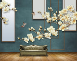 Avikalp MWZ1727 White Yellow Flowers Branches Birds HD Wallpaper