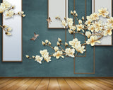Avikalp MWZ1727 White Yellow Flowers Branches Birds 3D HD Wallpaper