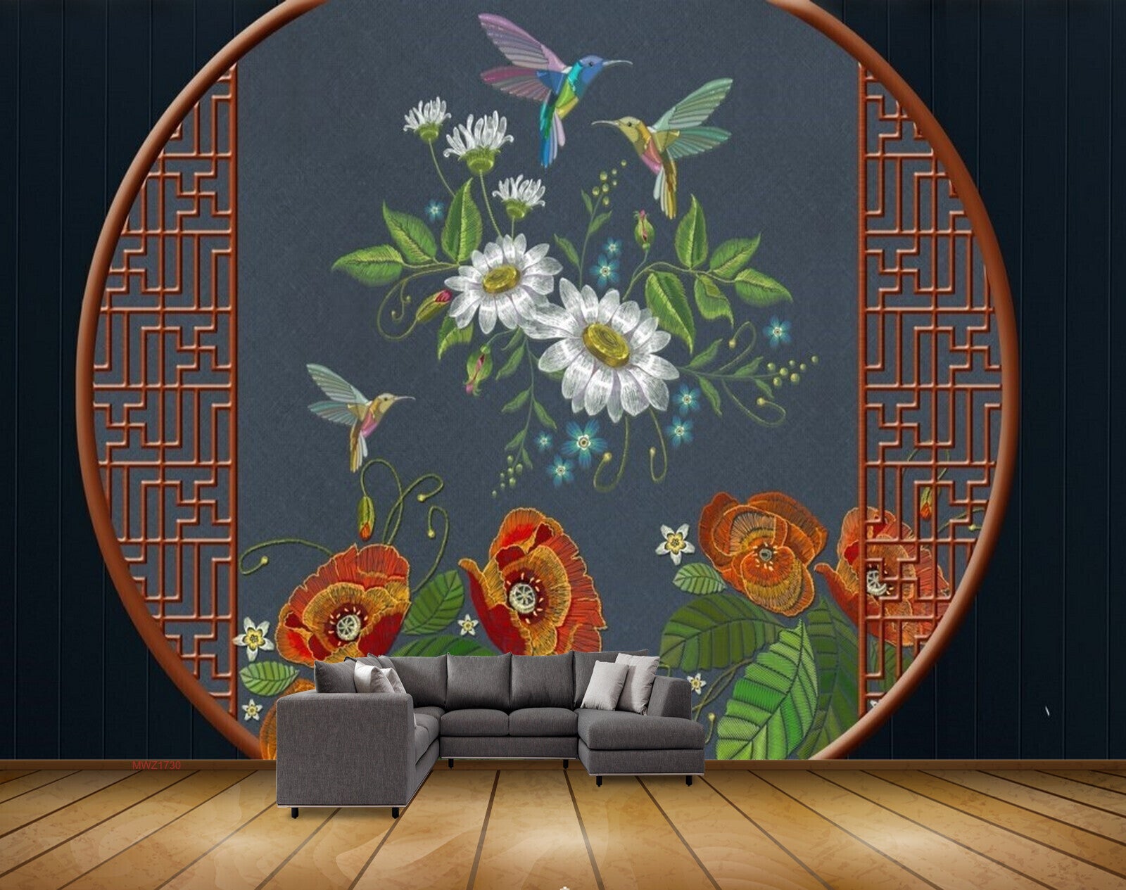 Avikalp MWZ1730 Orange Flowers Birds HD Wallpaper