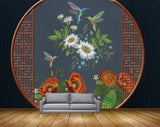 Avikalp MWZ1730 Orange Flowers Birds 3D HD Wallpaper