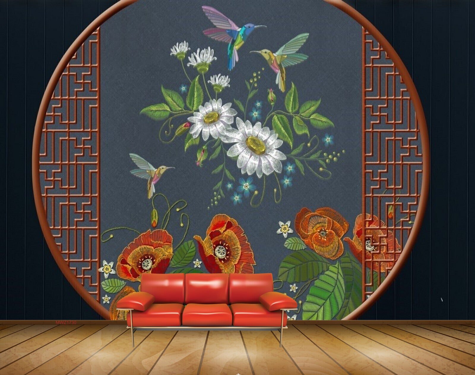 Avikalp MWZ1730 Orange Flowers Birds 3D HD Wallpaper