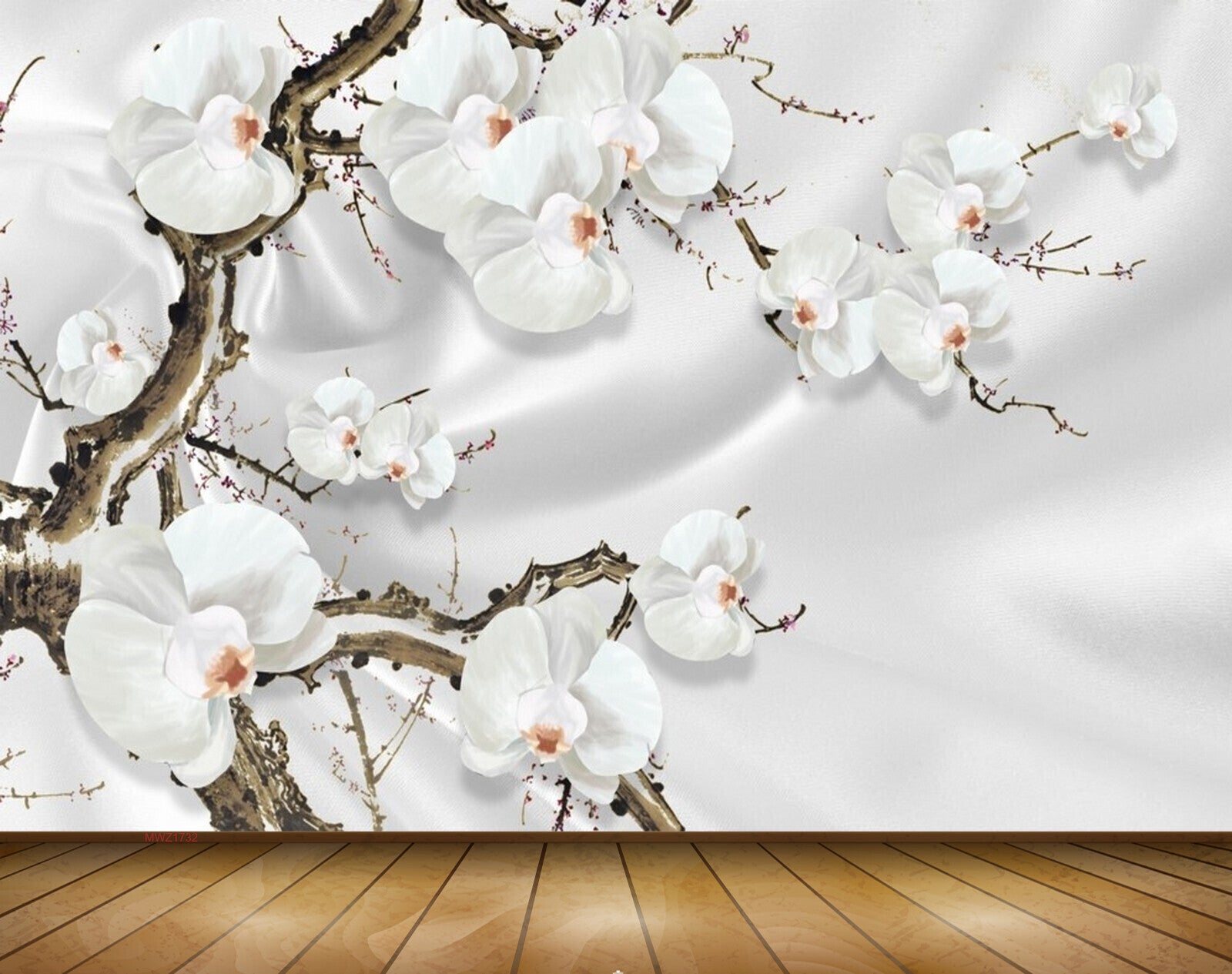 Avikalp MWZ1732 White Flowers Branches 3D HD Wallpaper