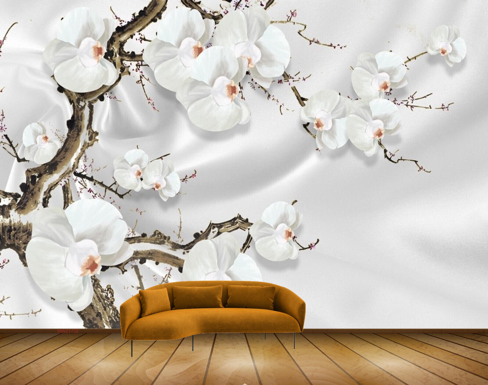 Avikalp MWZ1732 White Flowers Branches 3D HD Wallpaper