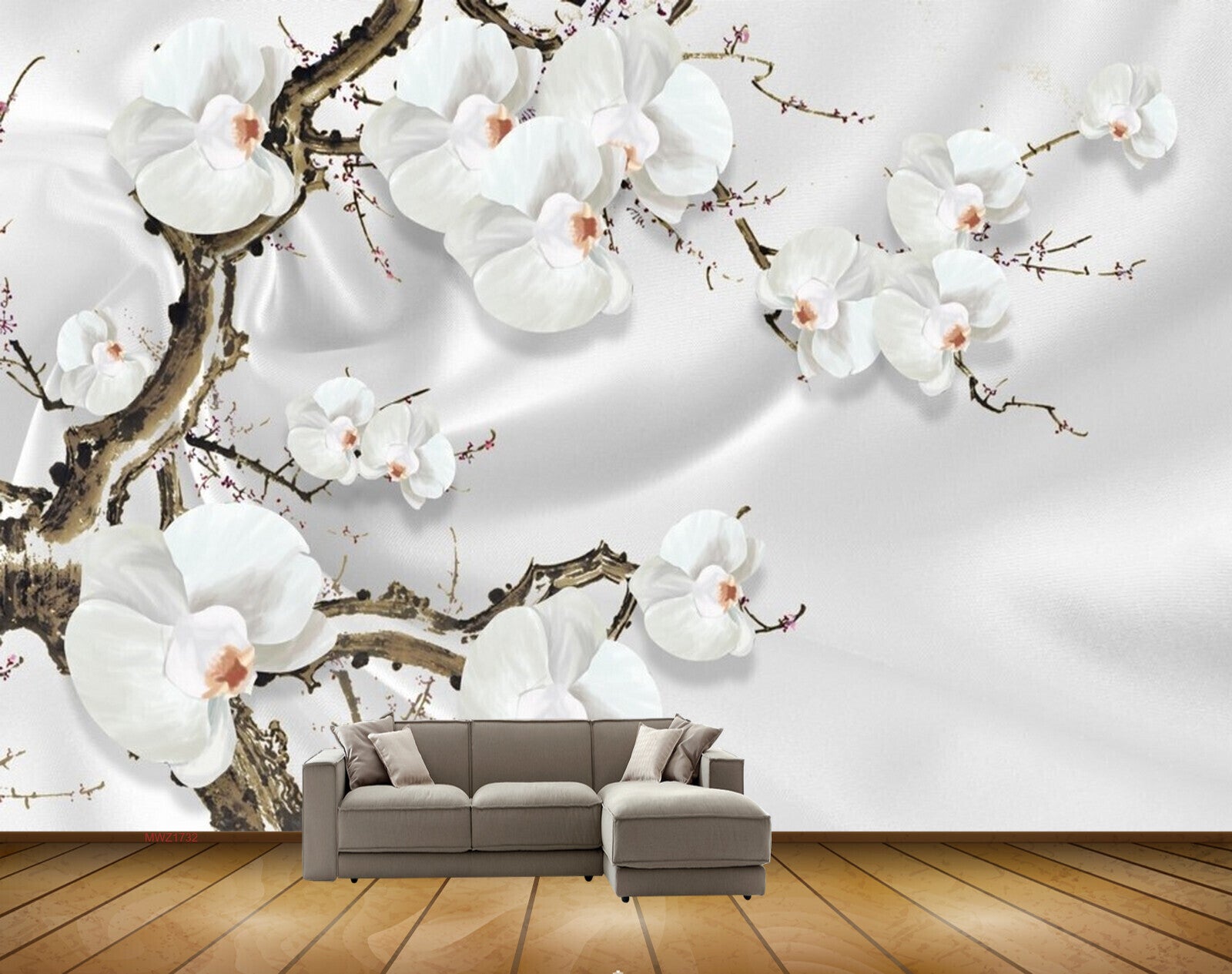Avikalp MWZ1732 White Flowers Branches 3D HD Wallpaper