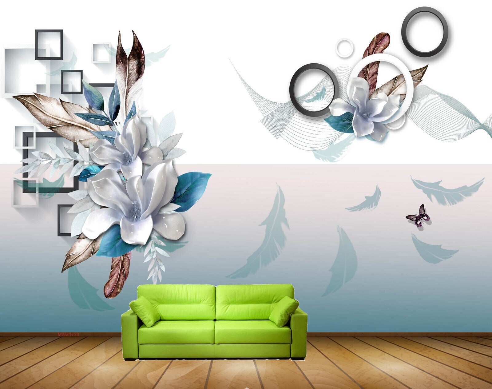 Avikalp MWZ1733 White Flowers Buteerflies 3D HD Wallpaper