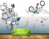 Avikalp MWZ1733 White Flowers Buteerflies 3D HD Wallpaper