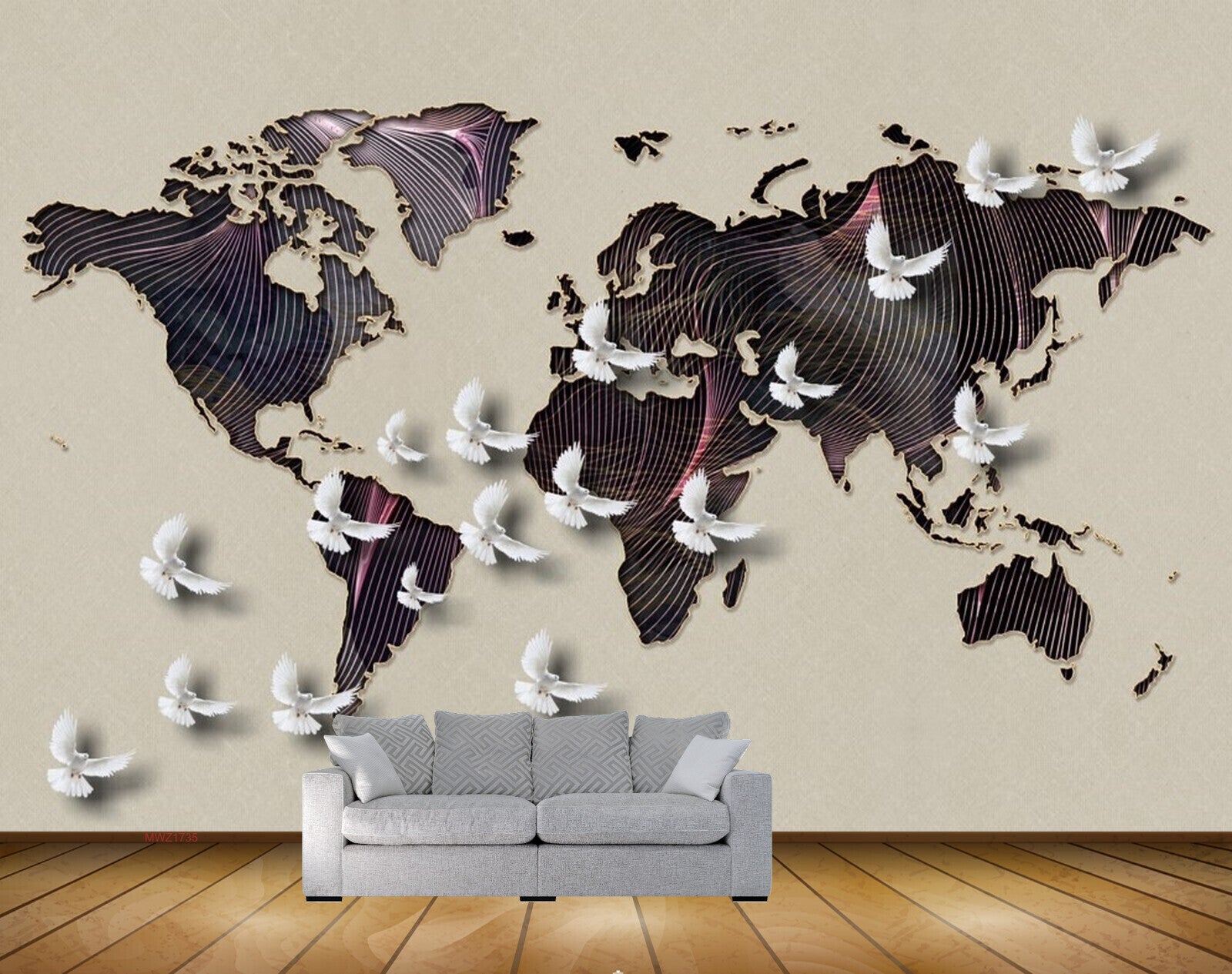 Avikalp MWZ1735 Worldmap Birds HD Wallpaper
