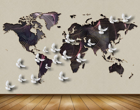 Avikalp MWZ1735 Worldmap Birds 3D HD Wallpaper