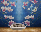 Avikalp MWZ1737 Pink White Blue Flowers Bird 3D HD Wallpaper