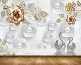 Avikalp MWZ1739 Golden Flower Cranes 3D HD Wallpaper