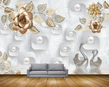 Avikalp MWZ1739 Golden Flower Cranes 3D HD Wallpaper