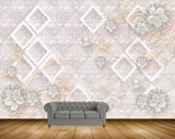 Avikalp MWZ1740 White Flowers Leaves Pearls 3D HD Wallpaper