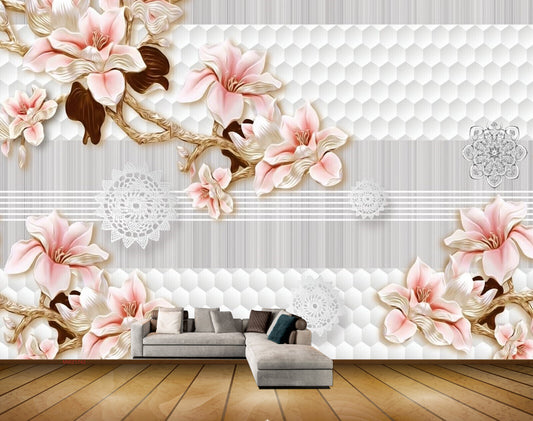 Avikalp MWZ1742 White Peach Flowers HD Wallpaper