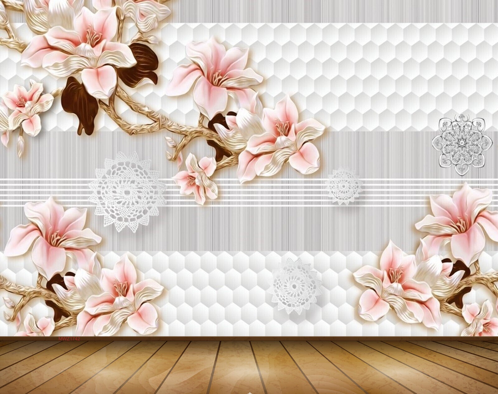 Avikalp MWZ1742 White Peach Flowers 3D HD Wallpaper