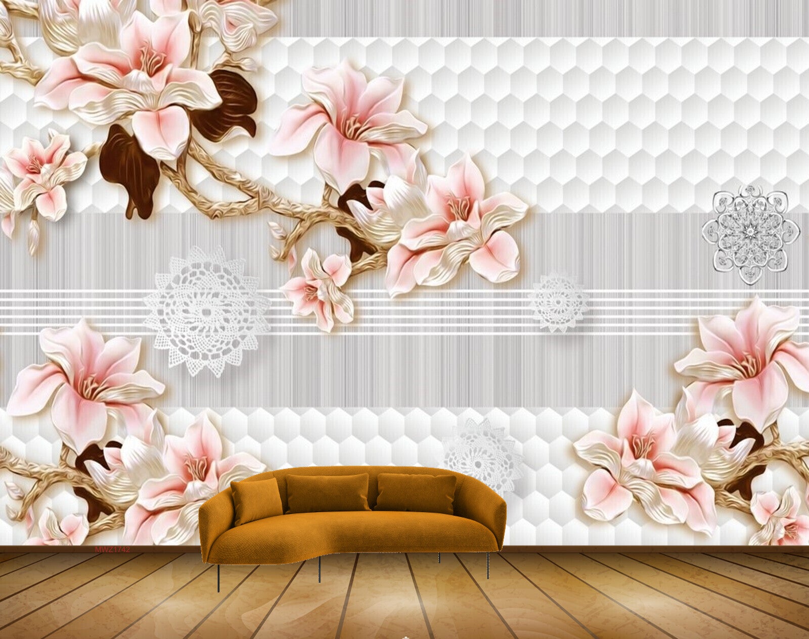 Avikalp MWZ1742 White Peach Flowers 3D HD Wallpaper