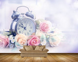 Avikalp MWZ1743 Pink White Rose Flowers Clock HD Wallpaper