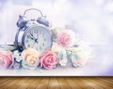 Avikalp MWZ1743 Pink White Rose Flowers Clock 3D HD Wallpaper