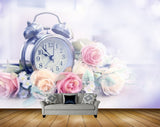 Avikalp MWZ1743 Pink White Rose Flowers Clock 3D HD Wallpaper