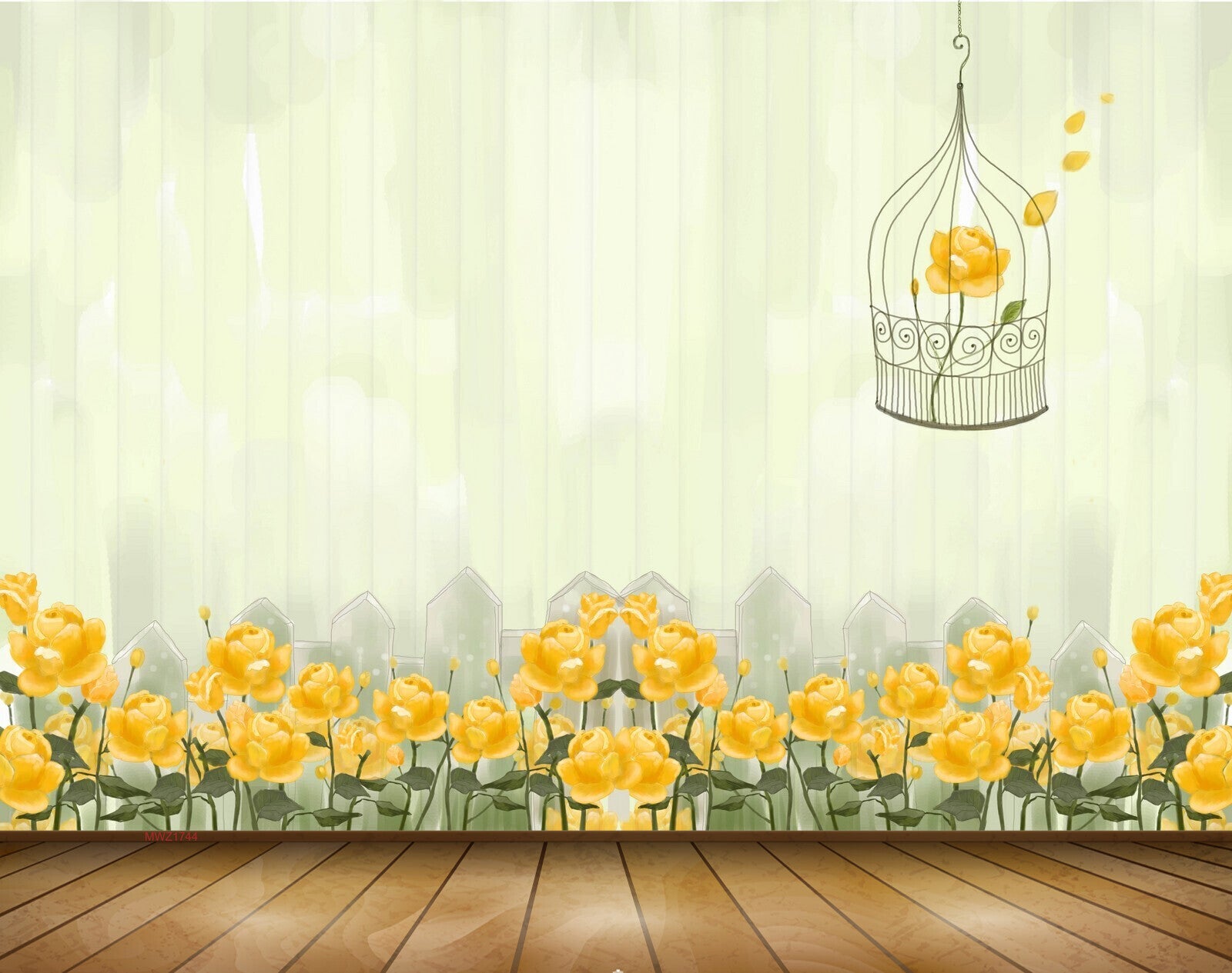 Avikalp MWZ1744 Orange Yellow Flowers Cage Bird 3D HD Wallpaper