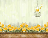 Avikalp MWZ1744 Orange Yellow Flowers Cage Bird 3D HD Wallpaper