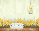 Avikalp MWZ1744 Orange Yellow Flowers Cage Bird 3D HD Wallpaper