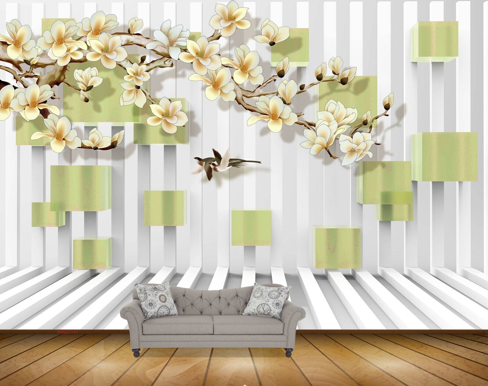 Avikalp MWZ1747 White Yellow Flowers Birds HD Wallpaper