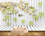 Avikalp MWZ1747 White Yellow Flowers Birds 3D HD Wallpaper