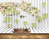 Avikalp MWZ1747 White Yellow Flowers Birds 3D HD Wallpaper