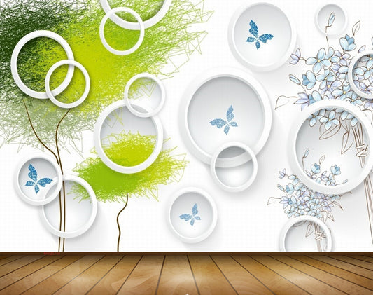 Avikalp MWZ1748 Green Trees Butterflies 3D HD Wallpaper