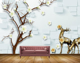 Avikalp MWZ1750 Deers White Flowers Tree 3D HD Wallpaper