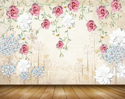 Avikalp MWZ1751 Pink White Flowers Leaves 3D HD Wallpaper