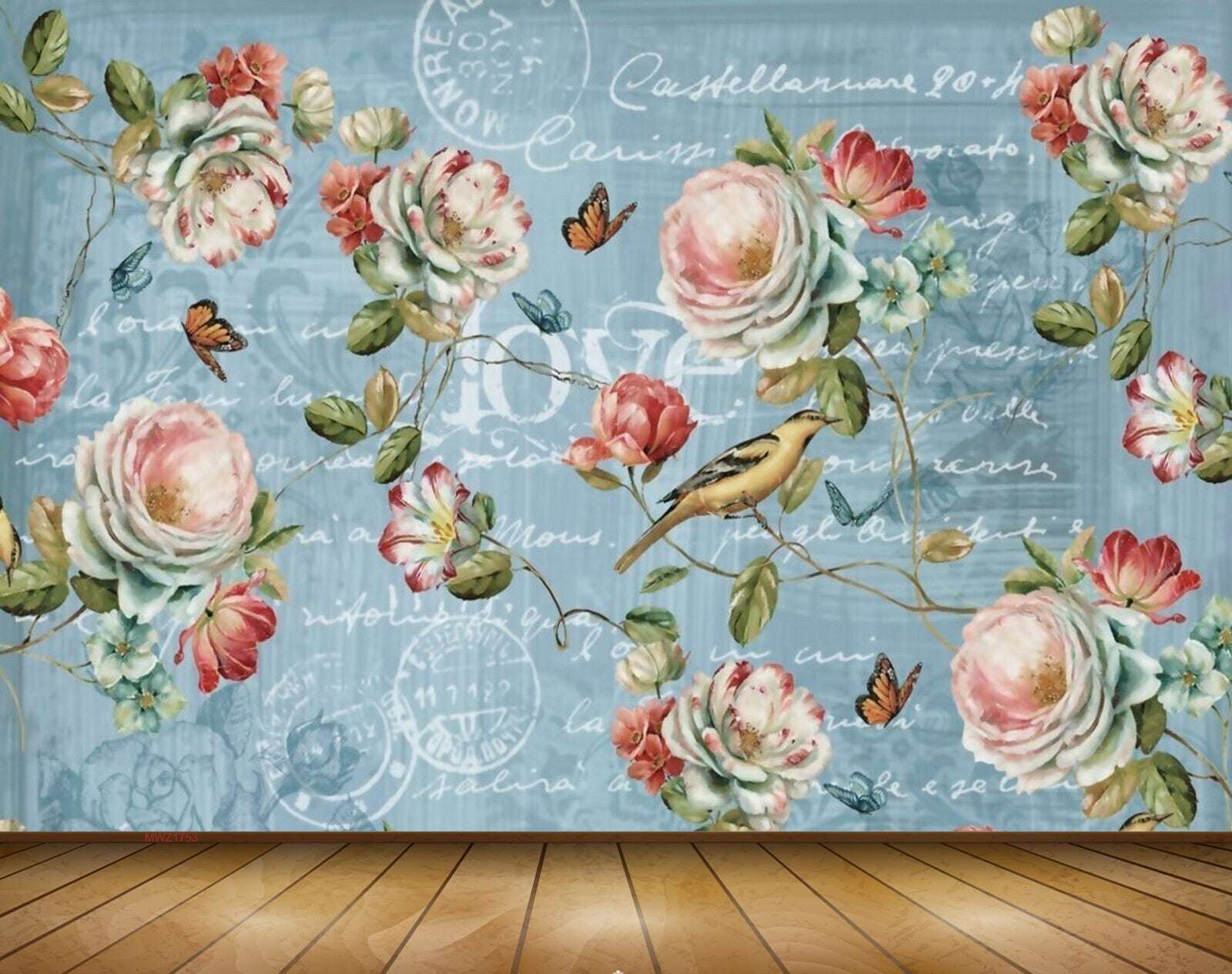Avikalp MWZ1753 White Pink Flowers Birds Butterflies 3D HD Wallpaper