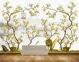 Avikalp MWZ1754 White Green Flowers Birds Cage Stones HD Wallpaper