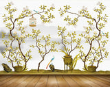 Avikalp MWZ1754 White Green Flowers Birds Cage Stones 3D HD Wallpaper