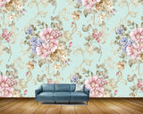 Avikalp MWZ1756 Pink Blue Flowers Leaves 3D HD Wallpaper