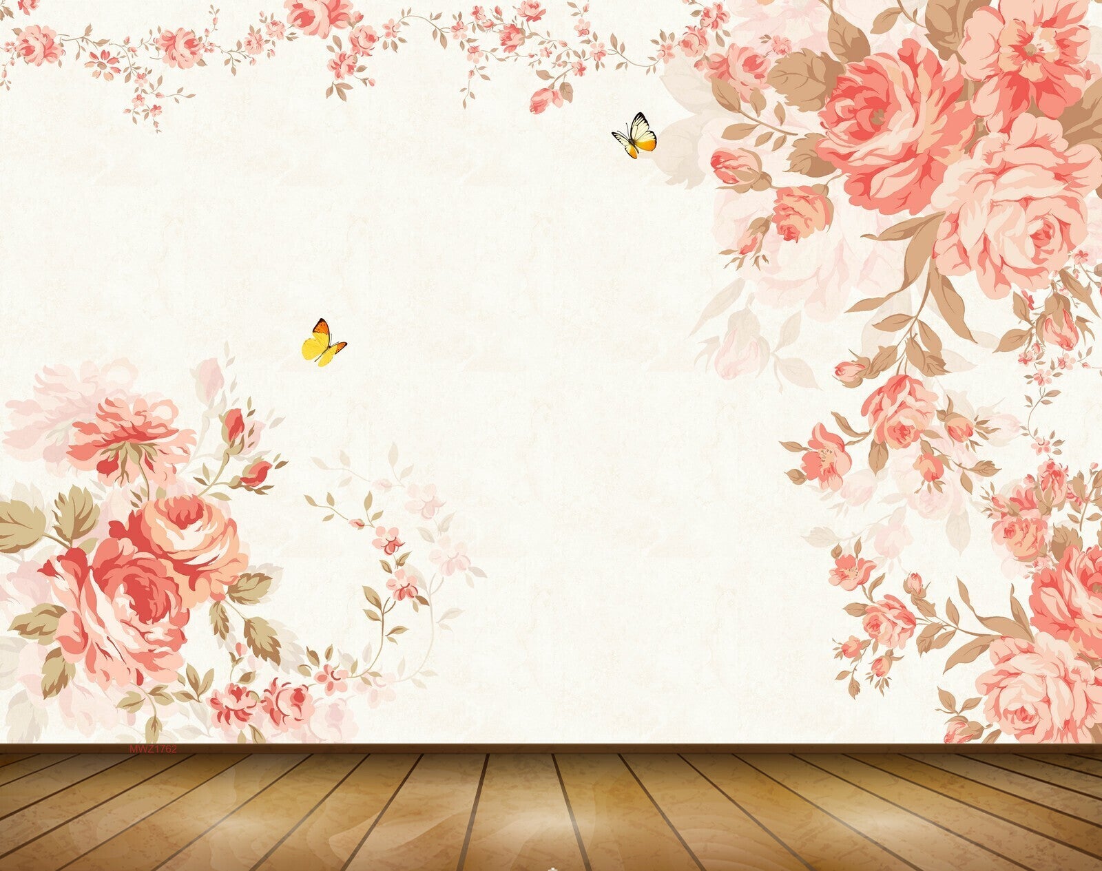 Avikalp MWZ1762 Peach Flowers Butterflies 3D HD Wallpaper