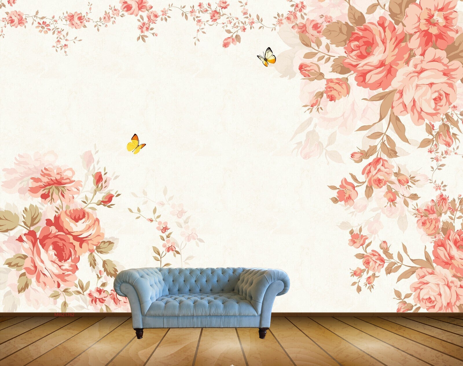 Avikalp MWZ1762 Peach Flowers Butterflies 3D HD Wallpaper