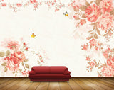 Avikalp MWZ1762 Peach Flowers Butterflies 3D HD Wallpaper