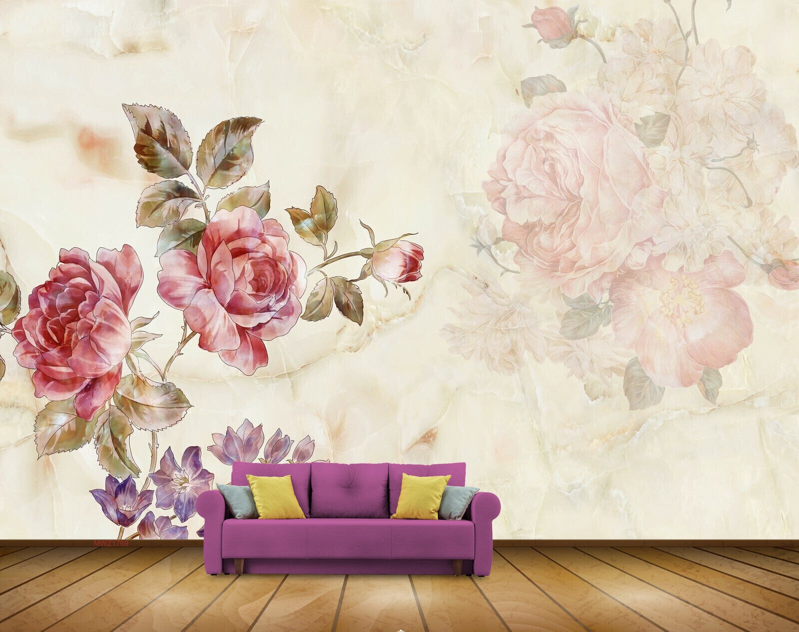 Avikalp MWZ1769 Pink Flowers Leaves HD Wallpaper