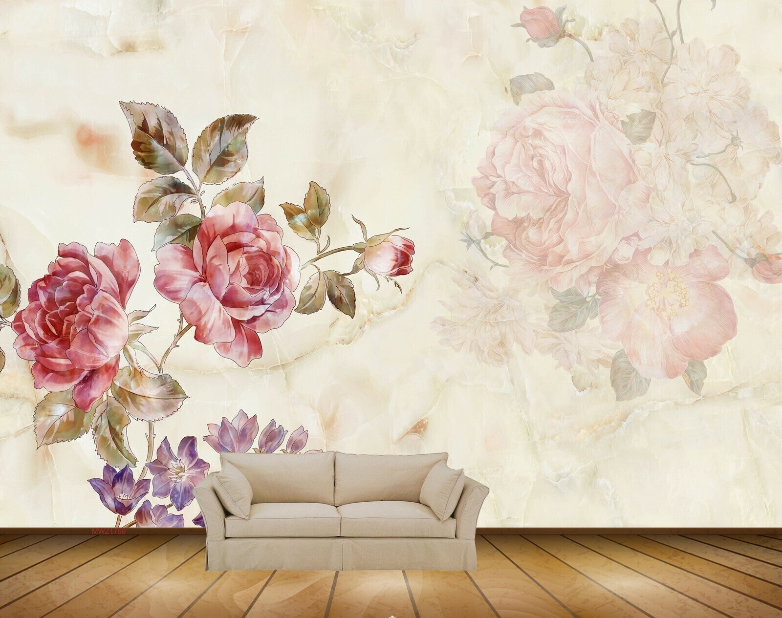 Avikalp MWZ1769 Pink Flowers Leaves 3D HD Wallpaper
