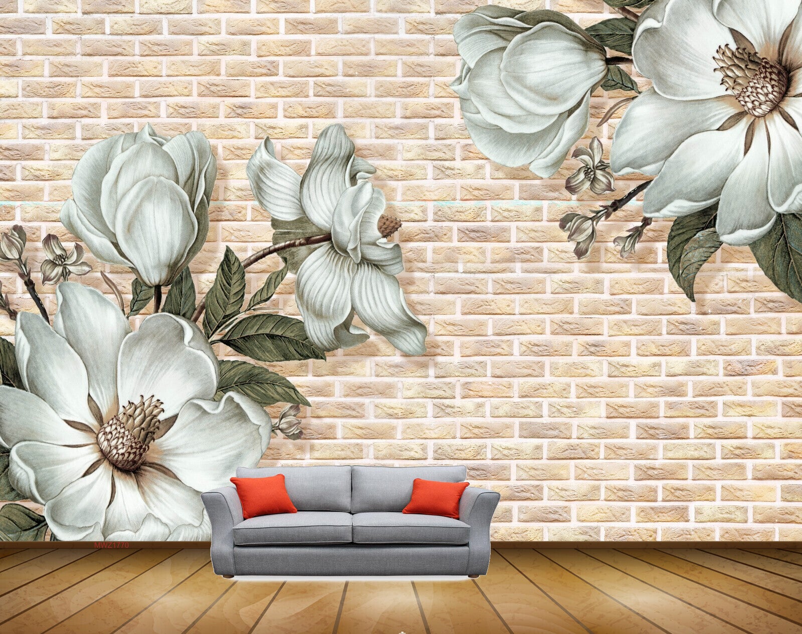 Avikalp MWZ1770 Green Flowers Leaves HD Wallpaper