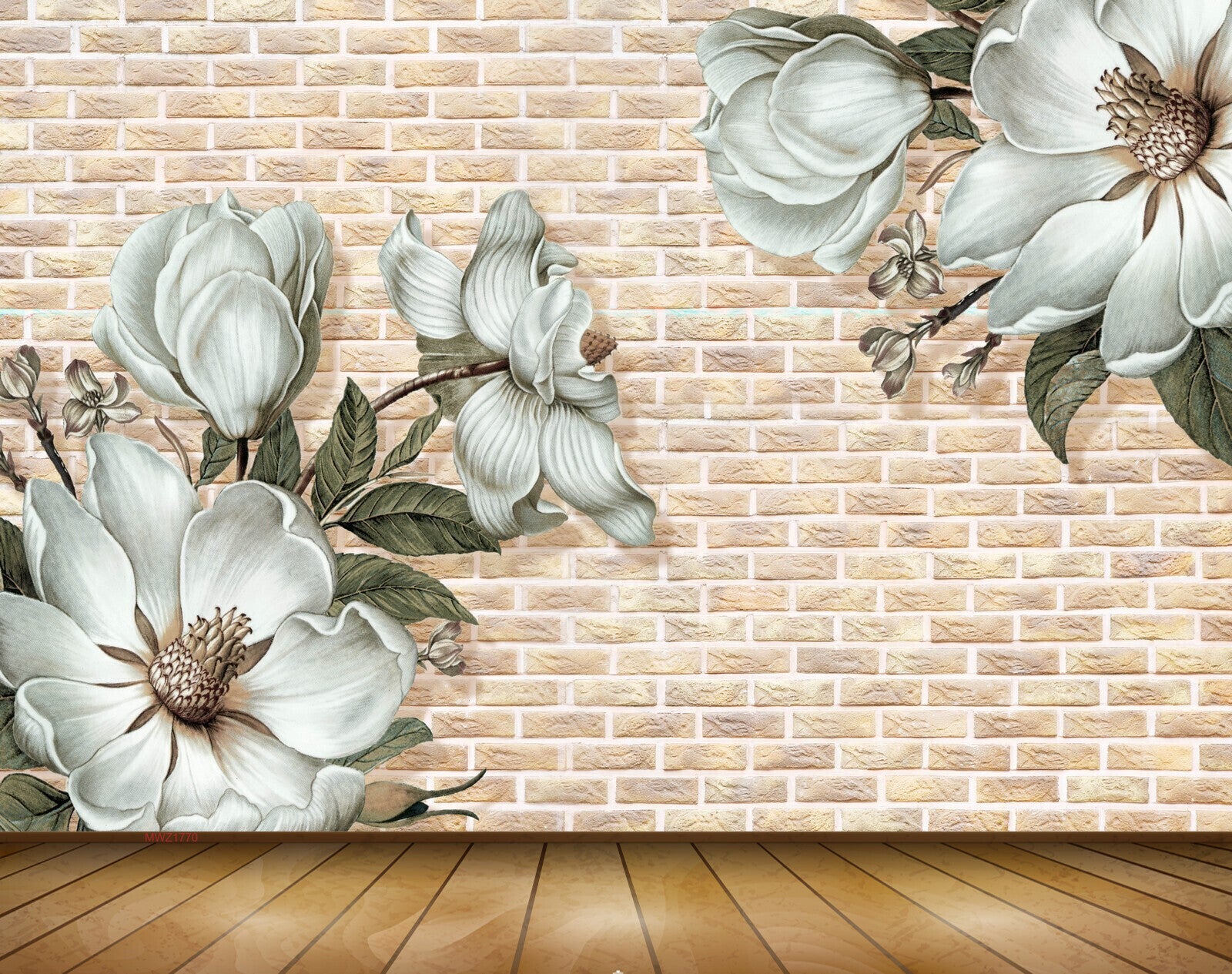 Avikalp MWZ1770 Green Flowers Leaves 3D HD Wallpaper