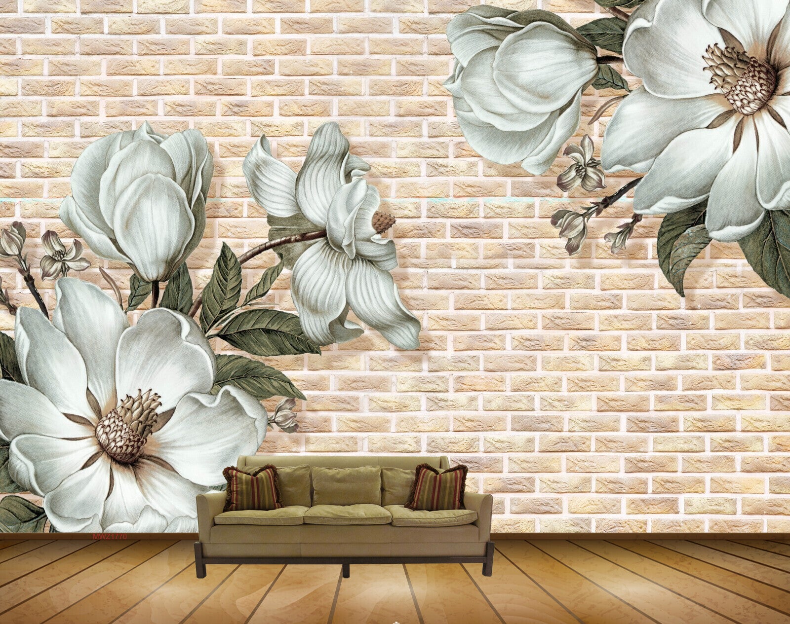 Avikalp MWZ1770 Green Flowers Leaves 3D HD Wallpaper