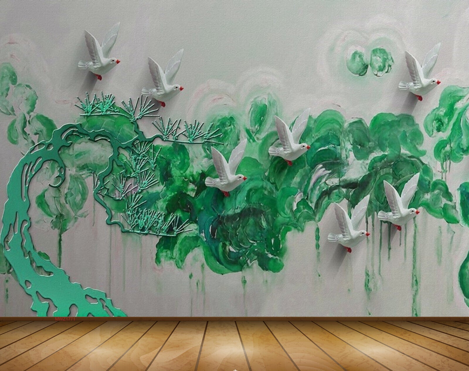 Avikalp MWZ1771 Birds Tree Leaves 3D HD Wallpaper