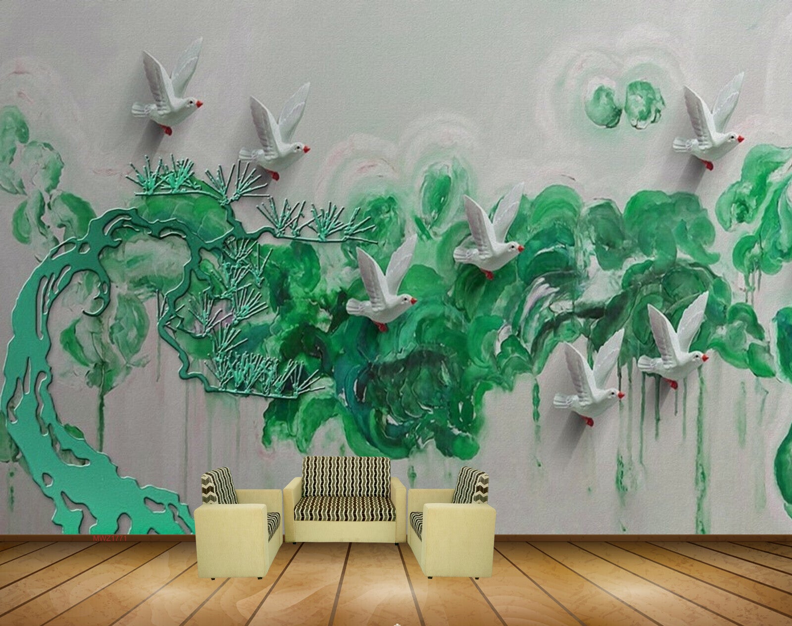 Avikalp MWZ1771 Birds Tree Leaves 3D HD Wallpaper